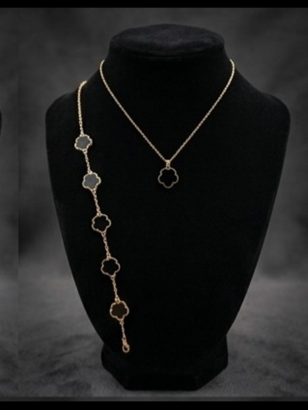 Gold Four-Leaf Clover Pendant Necklace and Station Bracelet Set - Women Jewelry